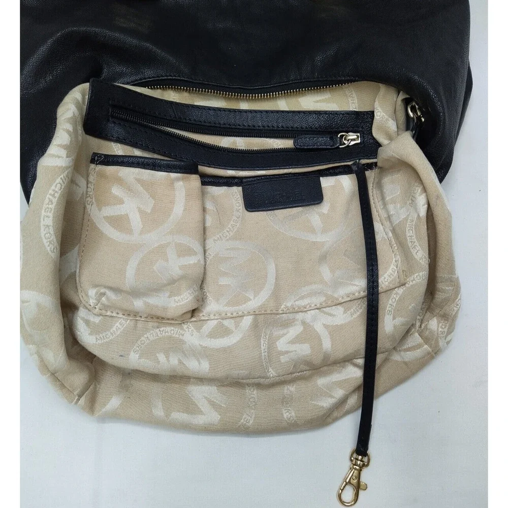 Michael Kors Black Leather Pockets Zipper Closure Hobo Shoulder Bag